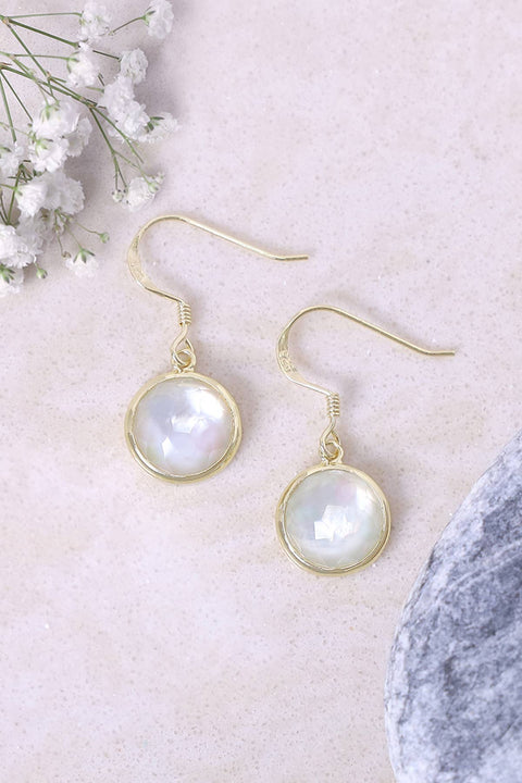 Mother Of Pearl Round Drop Earrings - GF