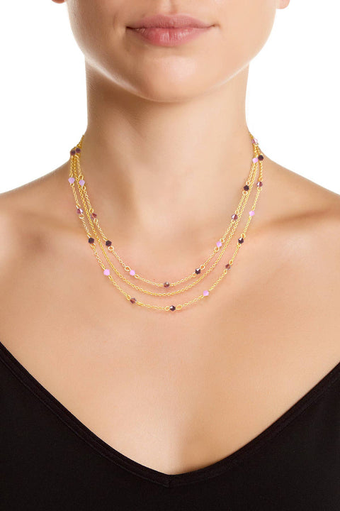 Purple Austrian Crystal Multi Strand Necklace - GF