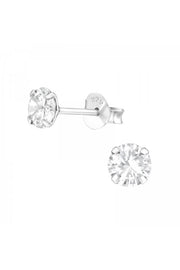 Sterling Silver Round 5mm Ear Studs With CZ - SS