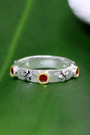 Garnet Crystal Solitaire Band Ring - SF
