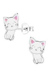 Sterling Silver Cat Stud Earrings - SS