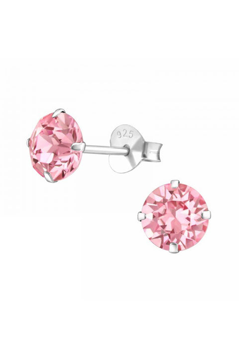 Sterling Silver Round Ear Studs With Genuine Crystals - SS