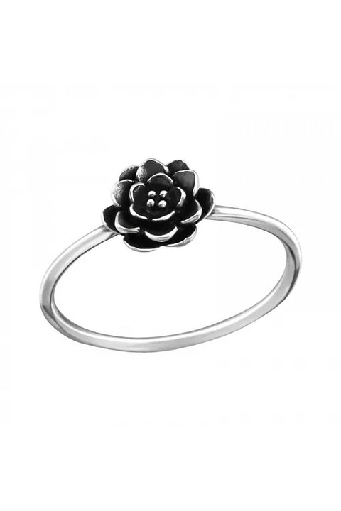 Sterling Silver Oxidized Rose Ring - SS