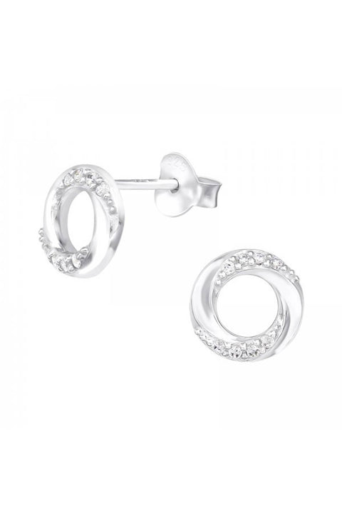 Sterling Silver Twist Ear Studs With Cubic Zirconia - SS