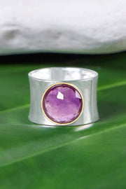 Amethyst Two Tone Plated Wide Ring - SF