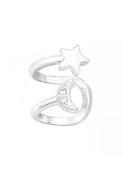 Sterling Silver Moon and Star Ear Cuff With CZ - SS