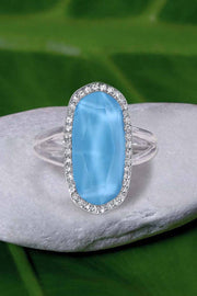 Turquoise Quartz Doublet Halo Ring - SF