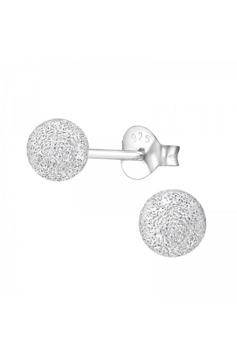 Sterling Silver Ball 5mm Ear Studs With Diamond Dust - SS