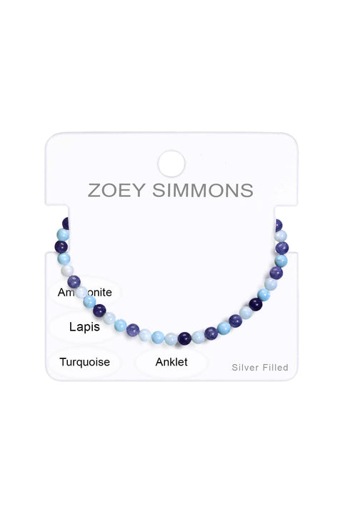 Lapis & Mixed Stone Beaded Anklet - SF