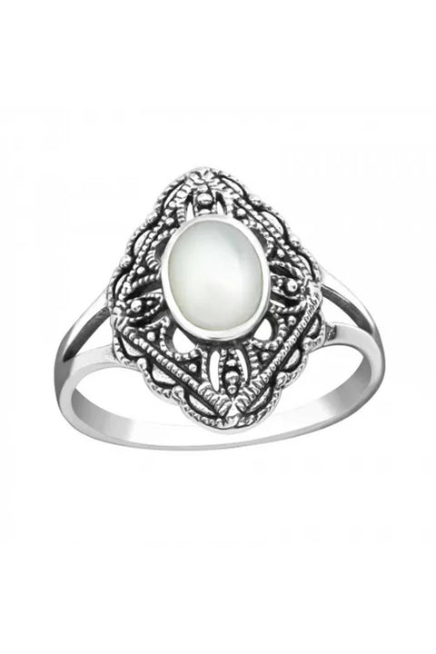 Sterling Silver Antique Ring With White MOP - SS