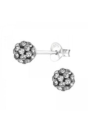 Sterling Silver Ball Ear Studs With Crystal - SS