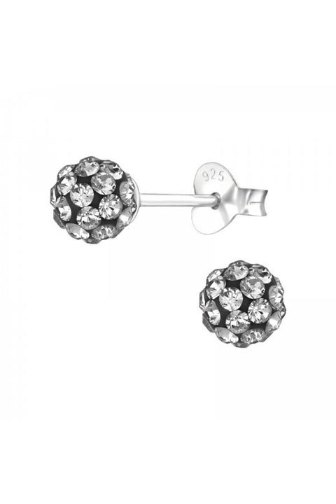 Sterling Silver Ball Ear Studs With Crystal - SS