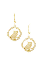 14k Gold Plated Owl Drop Earrings - GF