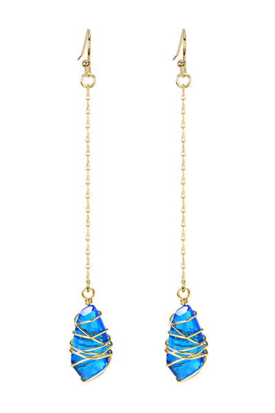 Swiss Blue Crystal Wire Wrapped Dangle Earrings - GF