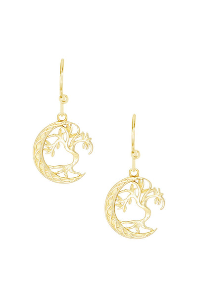 14k Gold Plated Moon & Tree Drop Earrings - GF