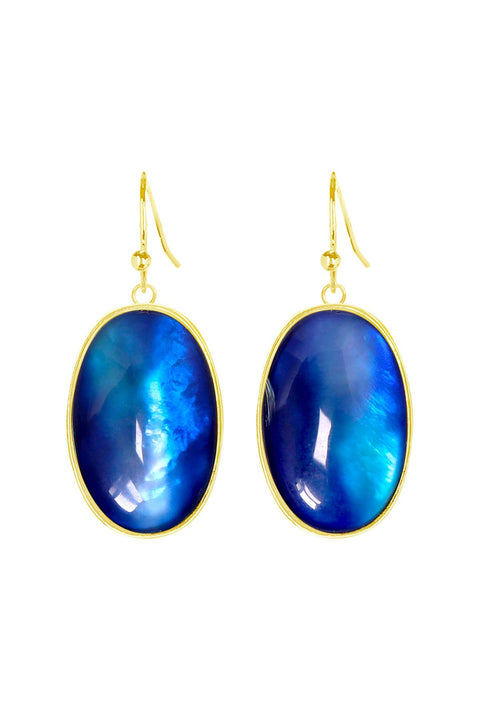 Labradorite Doublet Oval Cabochon Statement Earrings - GF