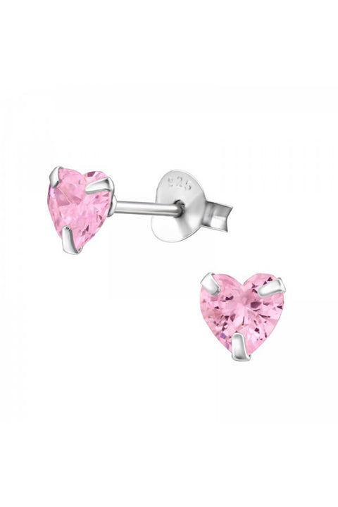 Sterling Silver Heart 5mm Ear Studs With Cubic Zirconia - SS