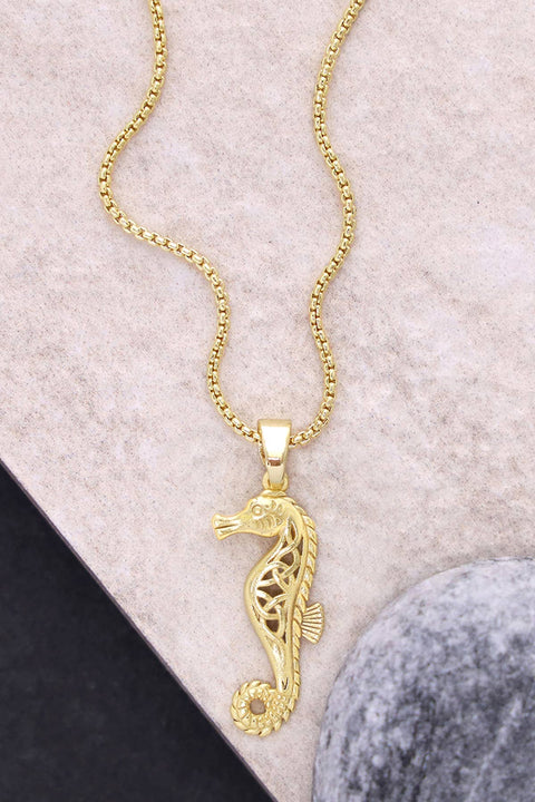 14k Gold Plated Sea Horse Pendant Necklace - GF