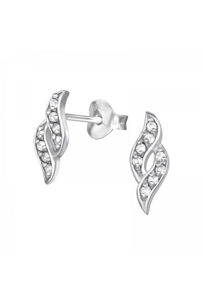 Sterling Silver Twisted Ear Studs With Cubic Zirconia - SS