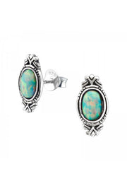 Sterling Silver Oval Ear Studs With Opal - SS