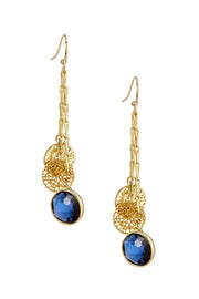 London Blue Crystal Chandelier Earrings In Gold - GF