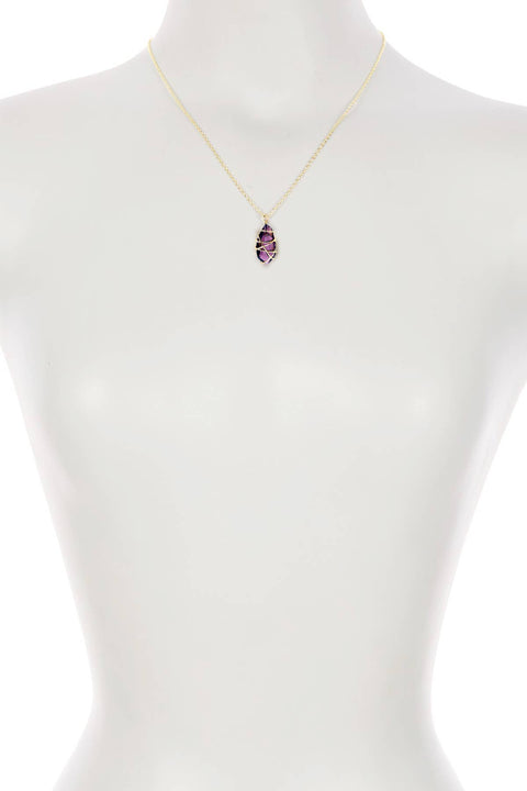Lavender Crystal Wire Wrapped Pendant Necklace - GF