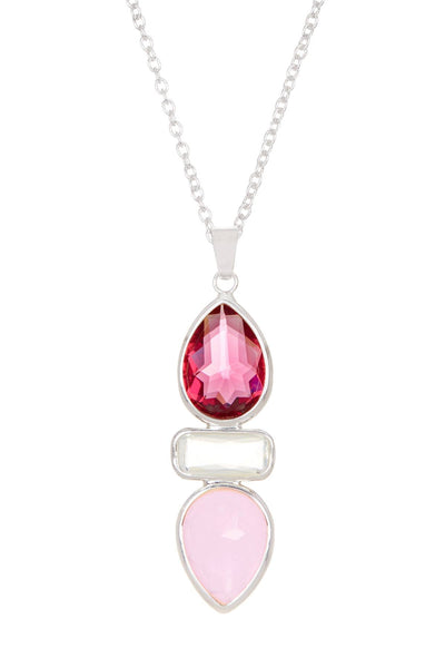 Raspberry Crystal & Rose Crystal Pendant Necklace - SF