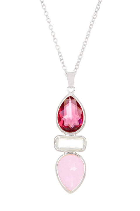 Raspberry Crystal & Rose Crystal Pendant Necklace - SF