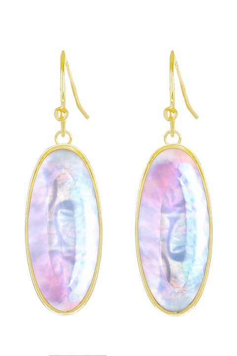 Mother Of Pearl Quartz Oval Drop Earrings - GF