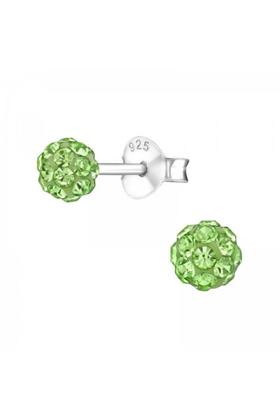 Sterling Silver Ball Ear Studs With Crystal - SS