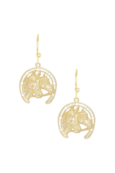 14k Gold Plated Horses Drop Earrings - GF