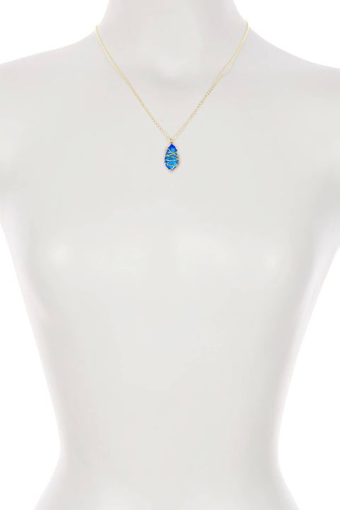 Swiss Blue Crystal Wire Wrapped Pendant Necklace - GF