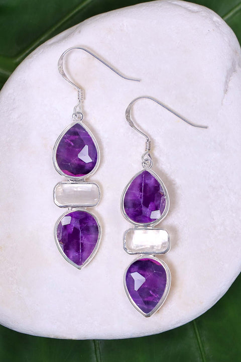 Amethyst With Pearl Drop Earrings - SF