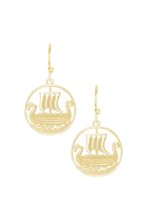 14k Gold Plated Viking Ship Drop Earrings - GF