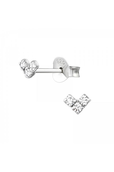 Sterling Silver Mini Heart Ear Studs With Crystal - SS