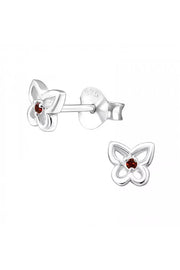 Sterling Silver Birthstone Butterfly Ear Studs With CZ - SS
