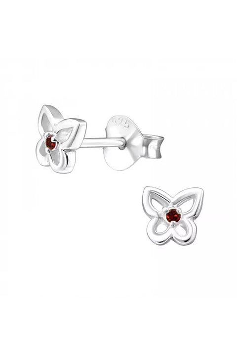 Sterling Silver Birthstone Butterfly Ear Studs With CZ - SS