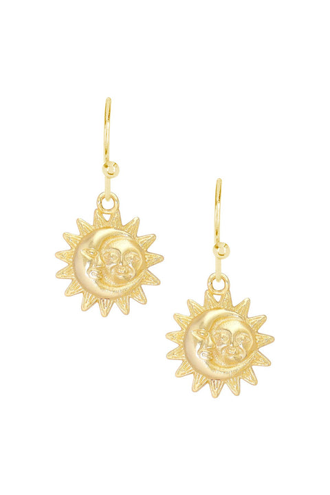 14k Gold Plated Sun & Moon Drop Earrings - GF