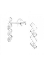 Sterling Silver Geometric Ear Studs With Cubic Zirconia - SS
