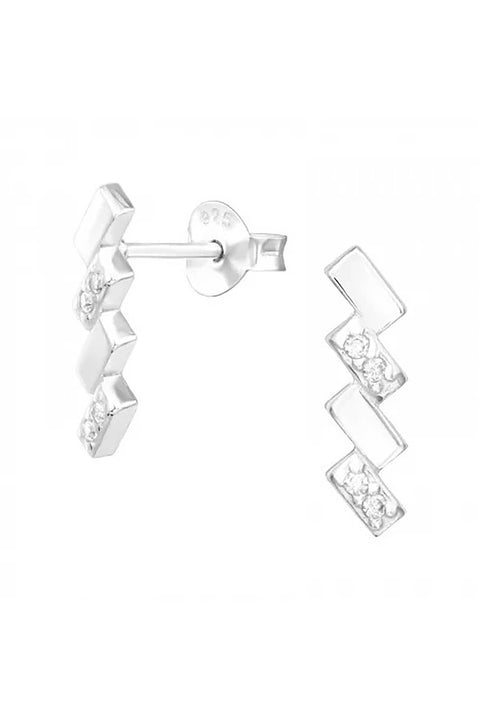 Sterling Silver Geometric Ear Studs With Cubic Zirconia - SS