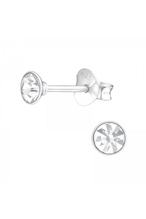 Sterling Silver Round 3.5mm Ear Studs With Crystals - SS