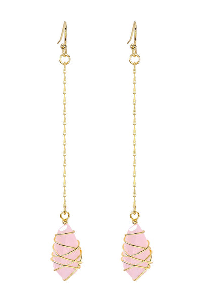 Rose Crystal Wire Wrapped Dangle Earrings - GF