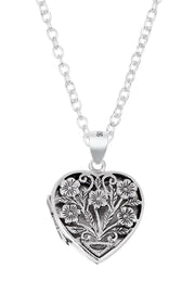 Sterling Silver Filigree Heart Locket Pendant Necklace - SS
