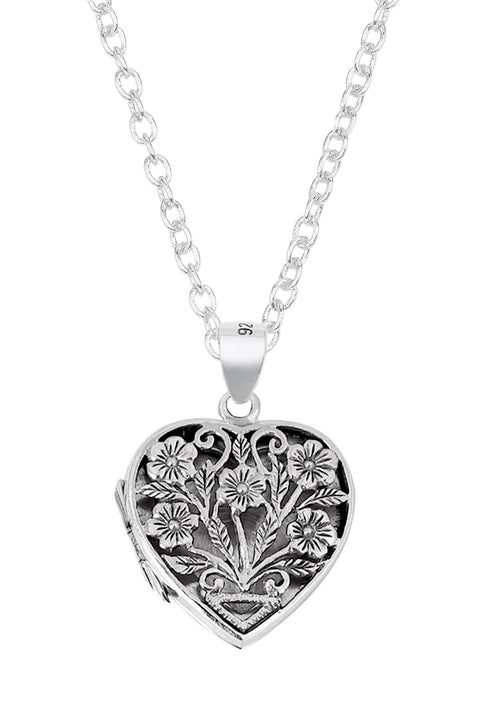 Sterling Silver Filigree Heart Locket Pendant Necklace - SS