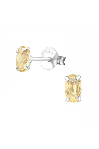 Sterling Silver Oval 3x5mm Ear Studs With Semi Precious - SS