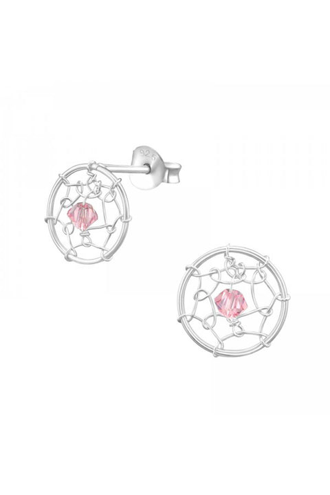 Sterling Silver Dreamcatcher Ear Studs With Crystals - SS