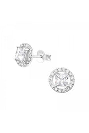 Sterling Silver Geometric Ear Studs With Cubic Zirconia - SS