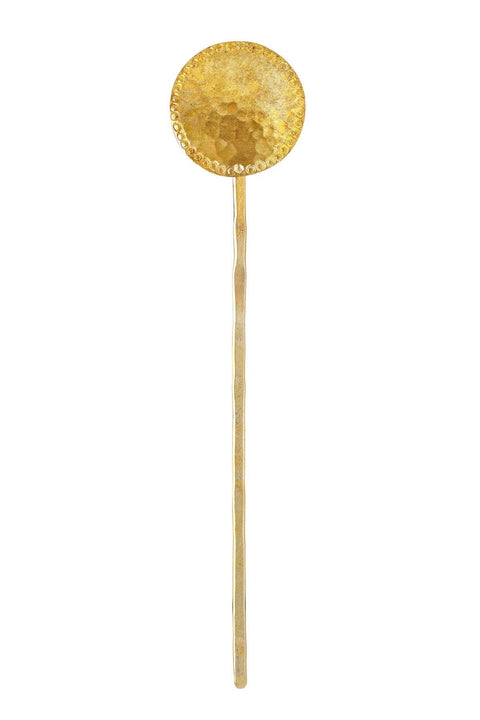 Hammered Disc Hair Stick In Natural Brass - BR