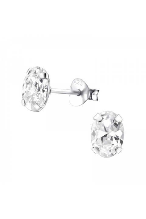 Sterling Silver Oval 5x7mm Ear Studs With CZ - SS