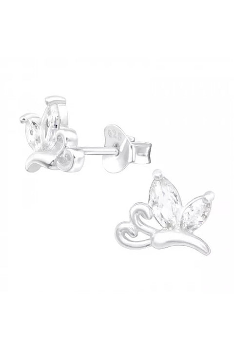 Sterling Silver Dragonfly Ear Studs With Cubic Zirconia - SS